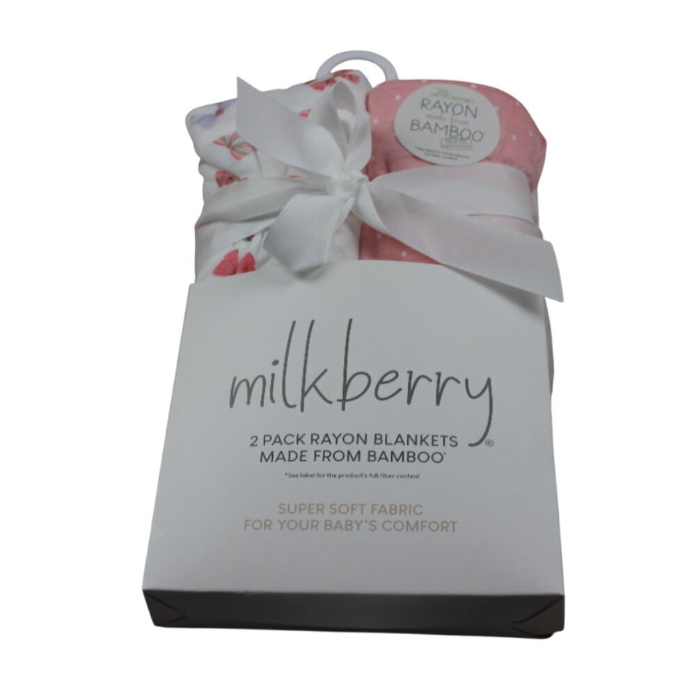 Milkberry Baby Swaddle Blanket Set Pink Purple Bows Polka Dot Girls NWT RARE